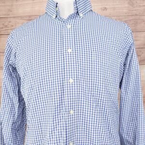 Kirkland Signature Shirt 17.5 32/33 Blue White Plaid Traditional Fit Cotton